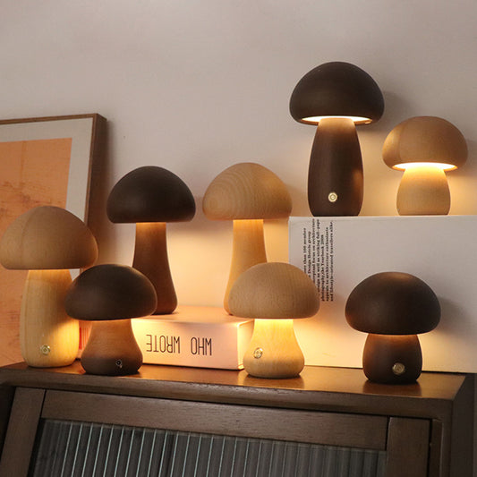 Wooden Cute Mushroom LED Night Light With Touch Switch