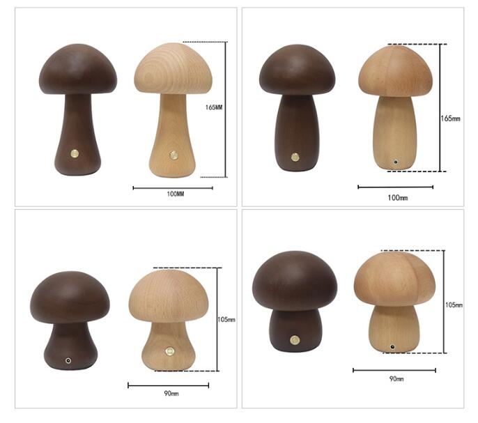 Wooden Cute Mushroom LED Night Light With Touch Switch